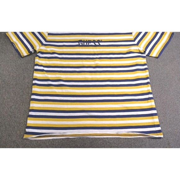 Vintage Guess Originals T-Shirt Striped Embroidery Mens Medium Yellow Blue - Picture 6 of 11
